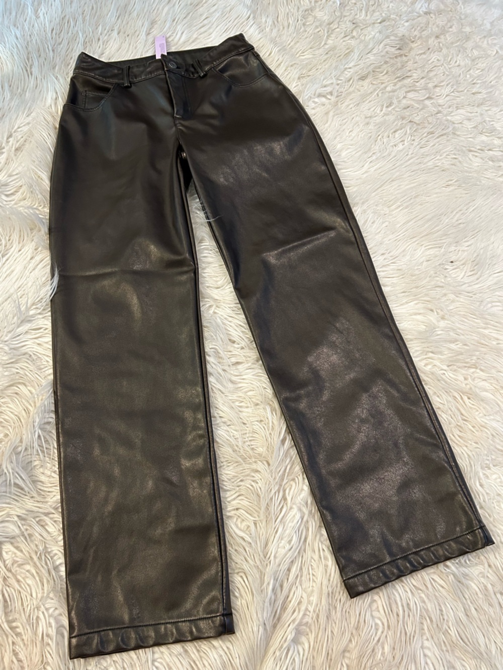 Dark Brown Faux Leather Straight-Leg Pants